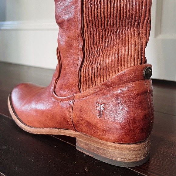 🧡 Frye Cognac Knee-high Pull-on Tall Leather Boots Narrow Calf - Picture 5 of 6